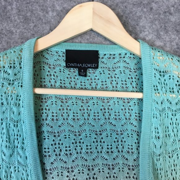 Cynthia Rowley Sweater S Cardigan Dip Dye Cotton Blend Blue Green Open Knit - Picture 6 of 12
